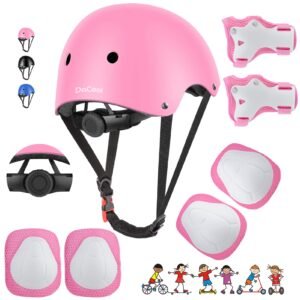 DaCool Kids Protective Gear Set Helmet Knee Pads Elbow Pads Wrist Guards 7 in 1 Set with Adjustable Strap for 3~8yrs Boys Girls Toddler Children Rollerblading Skating Skateboard Cycling Outdoor Sports