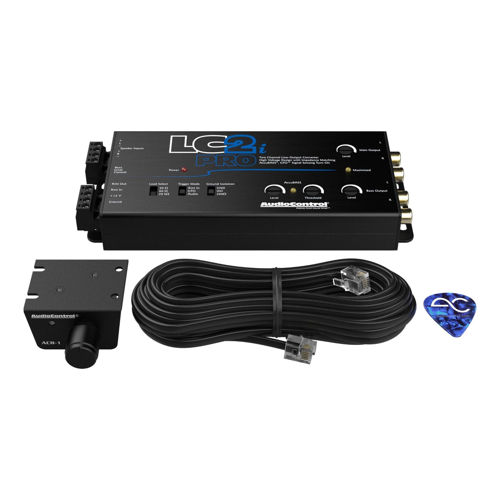 AudioControl LC2i PRO 2-Channel Line Output Converter with Wireless Qi Universal Phone Charger Kit. Impedance Matching, AccuBASS, GTO, Audio Signal Sense, 12V Turn-On and ACR-1 Dash Remote Sub Control