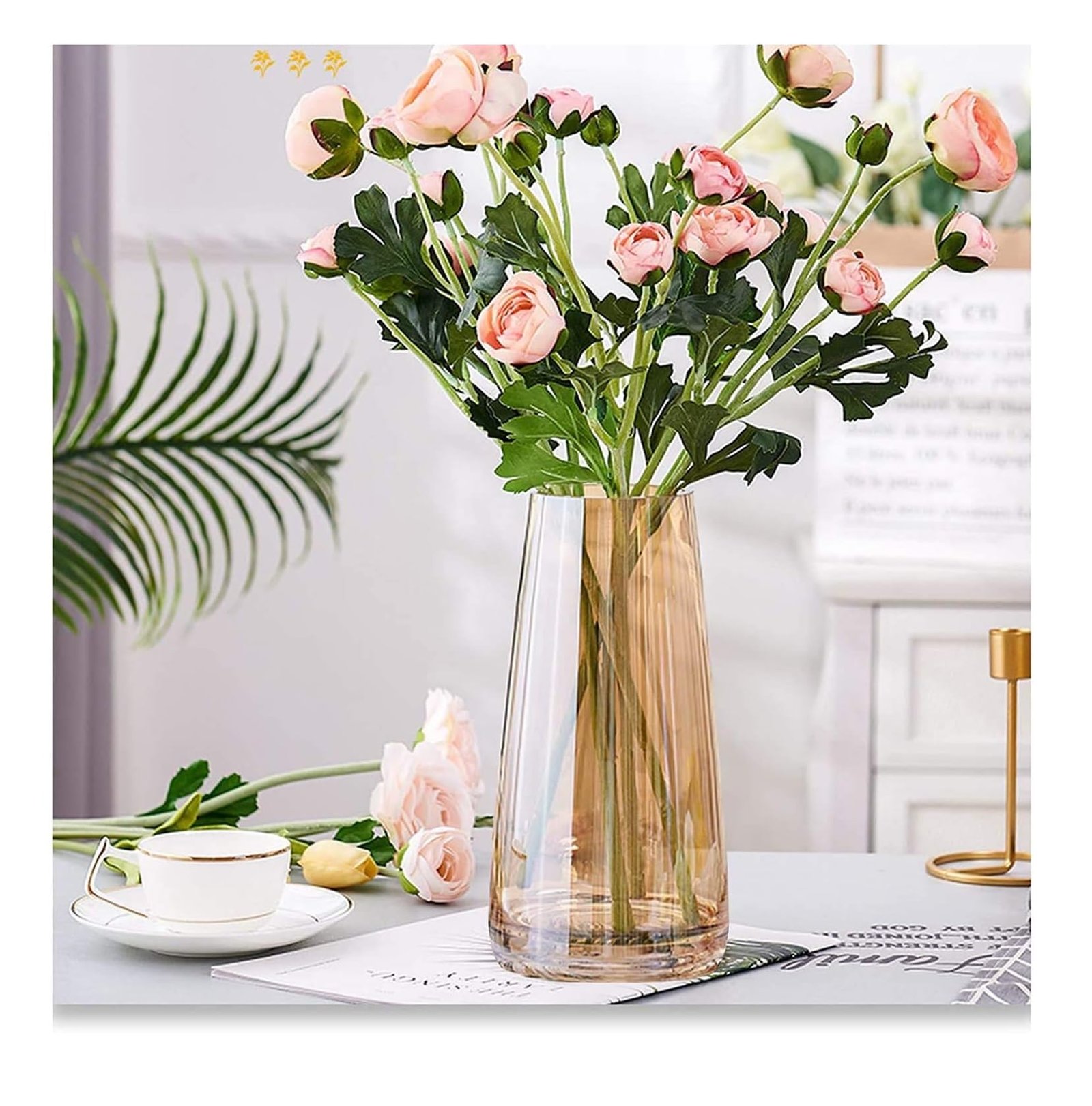 SPHINX Decorative Glass Vase for Flowers Plants Home Decor Office Living Table Decorations, Vases for Home Decor, Luster Glass Vase,Modern – (Crystal Amber, Approx 9 Inches Height)
