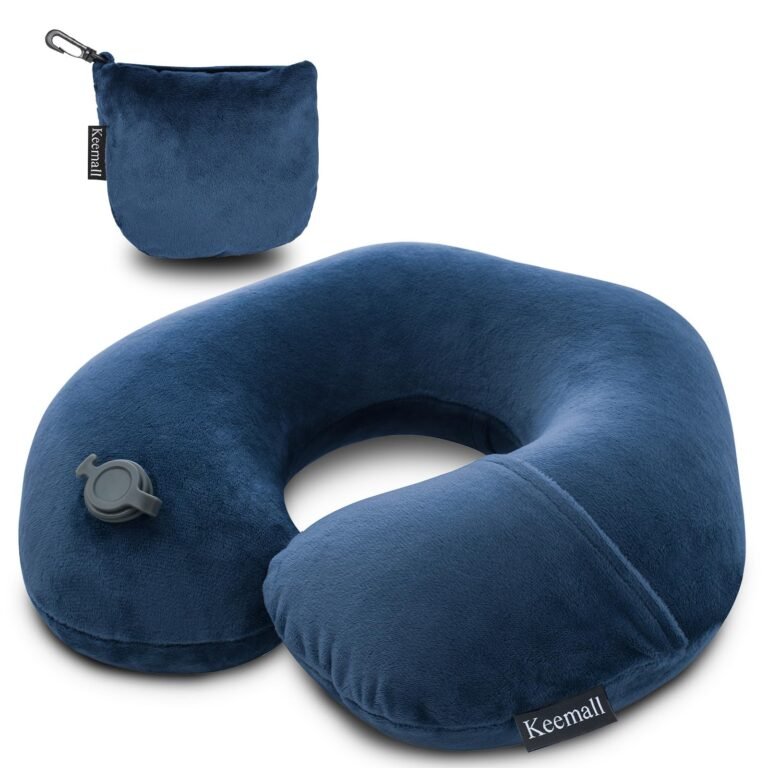 Keemall Inflatable Neck Pillow – Comfortable Velvet U-Shape Travel Pillow for Airplane, Train & Car Journeys, Lightweight with Soft Washable Cover, Travel Essential