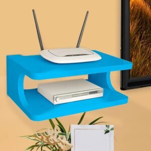 Furniture Cafe Set top Box Stand | WiFi Router Holder Wooden Wall Shelves | Setup Box Stand for Home | Wall Mount Stylish WiFi Router Holder TV Cabinet Living Room Furniture. (Blue)