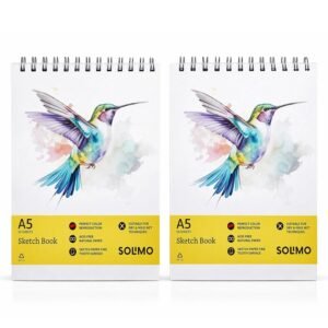 Amazon Brand – Solimo Sketchbooks, Spiral-Bound, Mini Size, Professional-Grade Sheets, Compatible with a Range of Art Material (A5, Set of 2) Paper, Acrylic