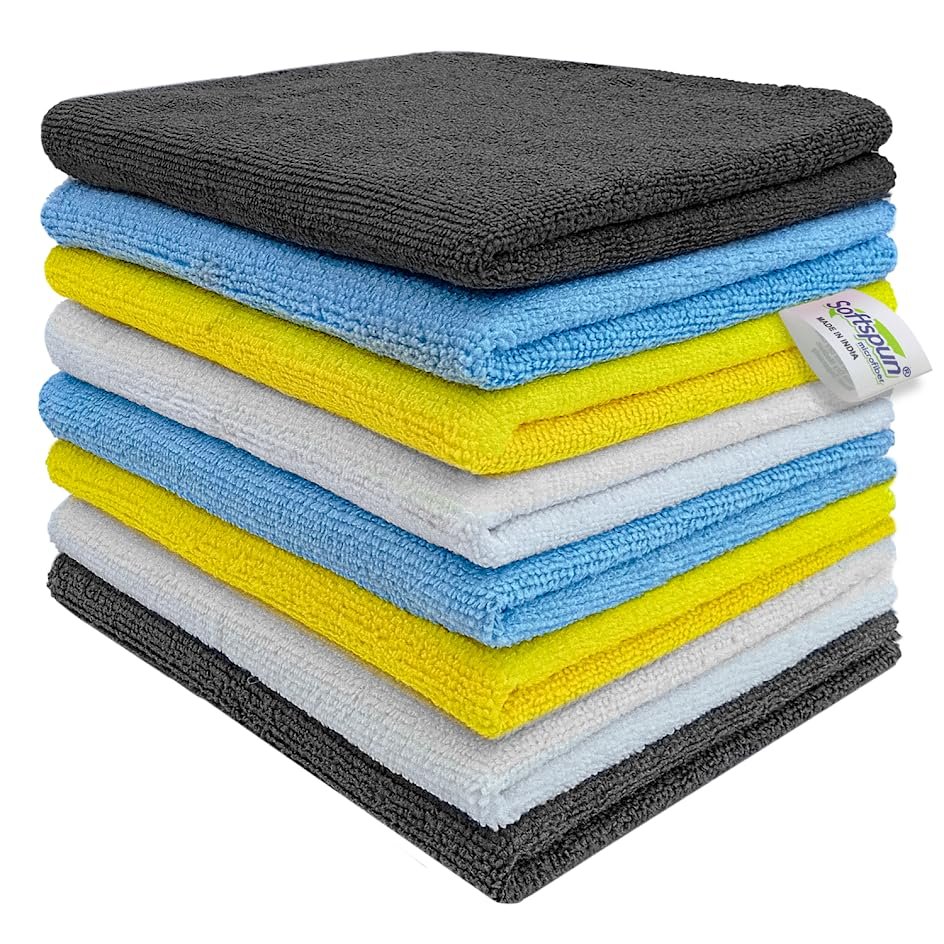 SOFTSPUN Microfiber Cloth 40×40 cms Multi-Color – Thick Lint & Streak-Free Multipurpose Cloths – Automotive Microfibre Towels for Car Bike Cleaning Polishing Washing & Detailing…