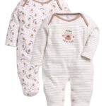 BABYGO Baby Boys & Baby Girls Cotton Full Sleeve Sleepsuit Pack of 2 | Newborn Infant Romper Jumpsuit with Snap Buttons | Soft Breathable Onesie Set | Cute Bear Print & Striped Design