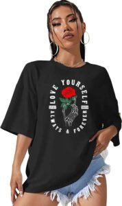 London Hills Women’s Casual Printed Round Neck Oversized Longline Drop Shoulder Boho Style T-Shirt