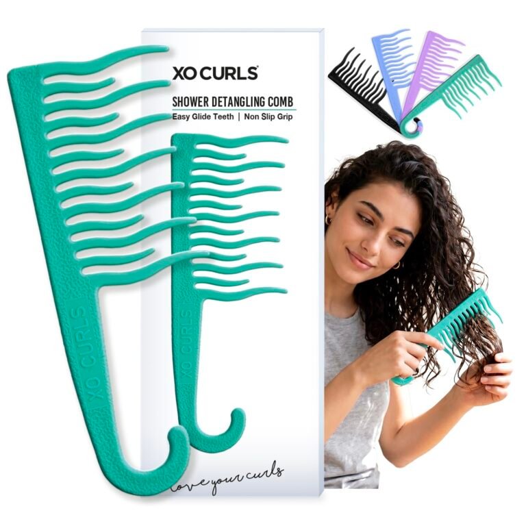 XO Curls Shower detangling hair comb, Wide tooth comb, Comb with hook for easy hanging in shower, Gentle on Scalp, Hair comb for with curly & wavy hair – Green (Pack of 1)