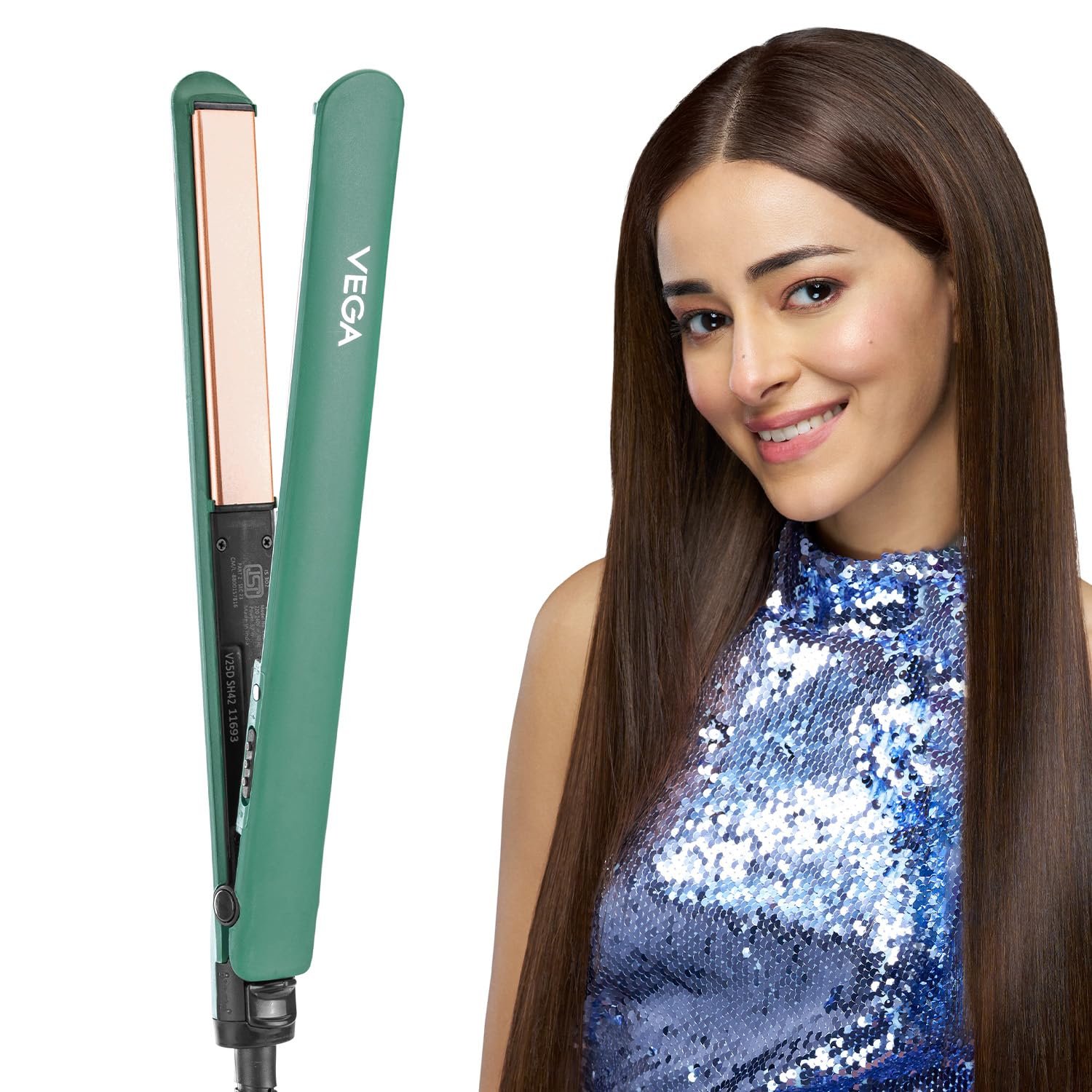 Vega Salon Smooth Hair Straightener for Women with Ceramic Coated Plates, Quick Heatup & Travel Friendly, Travel Lock, Suitable for All Hair Types, 1 Year Warranty, Green (VHSH-42)