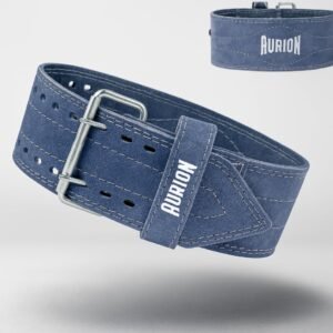 Aurion 6mm Suede Gym Belt for Weight Lifting & Powerlifting | 4-Inch Wide Deadlift, Squat & Heavy Lifting Belt for Men & Women | S-M (26″–36″) Blue Grey