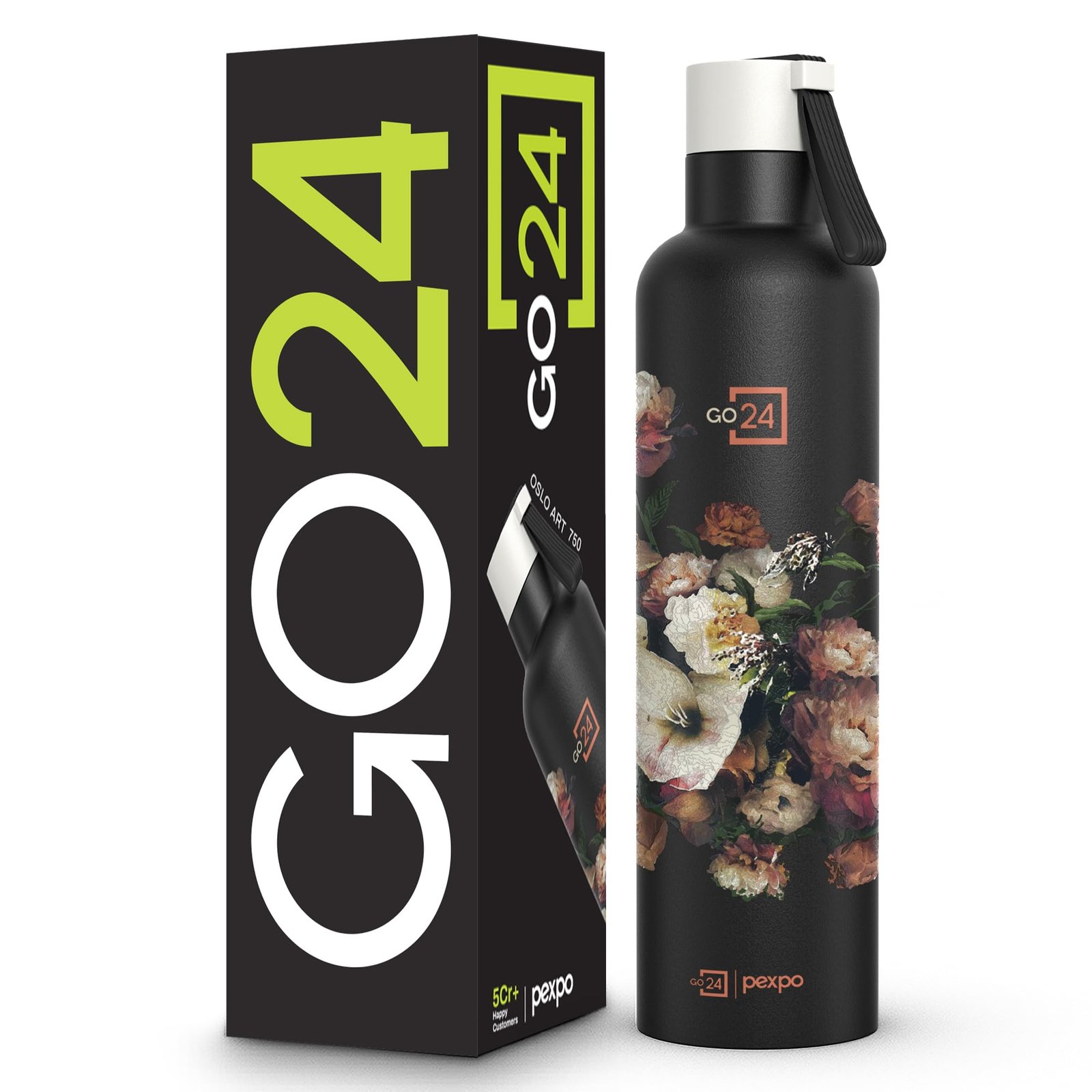 Pexpo Stainless Steel 24 Hrs Hot & Cold Vacuum Insulated Water ISI Certified Flask, 750ml, Knight Black with Printed Design, Oslo | Eco-Friendly, Durable, ISI Certified