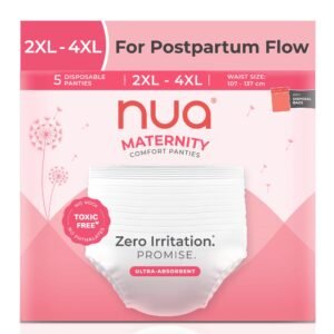 Nua 360° Comfort Maternity Panties 2XL-4XL (38-54 INCHES) | Pack of 5 | For Postpartum Bleeding and Clots | Absorbs Heavy Gushes | Zero Irritation | 4x Comfort | 360 Degree Protection | Soft | Breathable | 100% Toxic-Free, Dermatologically Tested