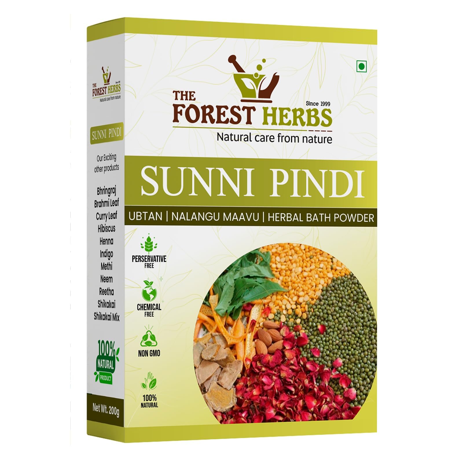 The Forest Herbs Sunnipindi Powder for Women | 200g Sunnipindi Herbal Bath Powder | Ubtan Body Scrub & Face Pack | Turmeric, Walnut Beads & Herbal Blend | Bath Powder for Daily Skin Care