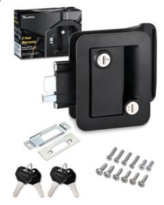 Engineering Plastic Camper Door Lock, RV Door Lock Replacement, Fit 3.65″ x 2.95″ Hole, for Motorhome,RV Camper,Entrance Front Door, 1 Lock+4 Key Aliked