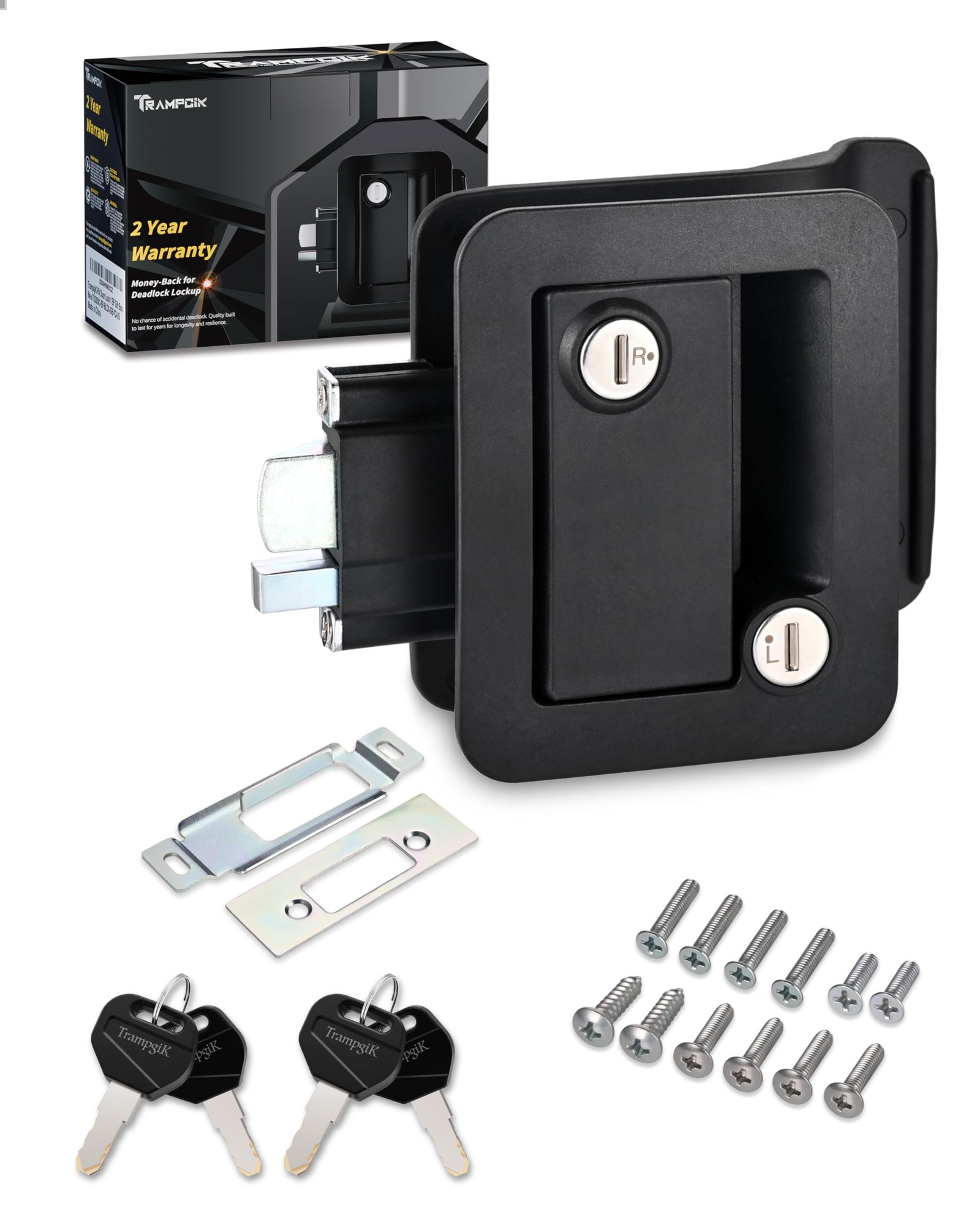 Engineering Plastic Camper Door Lock, RV Door Lock Replacement, Fit 3.65″ x 2.95″ Hole, for Motorhome,RV Camper,Entrance Front Door, 1 Lock+4 Key Aliked