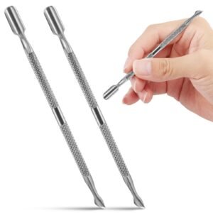 Cuticle Pusher and Cutter – Professional Stainless Steel Dual Head Cuticle Pusher UV Gel Polish Soak Off Remover Tool Nail Art Cuticle Trimmer, Durable Manicure and Pedicure Tool (Silver)