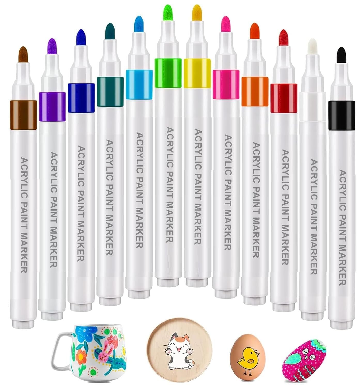 SUPER TOY 12 Colors Acrylic Paint Art Marker Pen Set, Premium Acrylic Paint Pens for Wood, Canvas, Stone, Rock Painting, Glass, Ceramic Surfaces, DIY Crafts Making Art Supplies