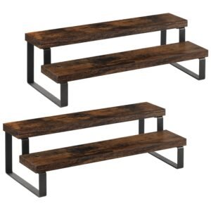 YINMIT Wood Display Riser Stand, Set of 2 Wooden Display Riser Shelf, 2 Tier Kitchen Counter Shelf Spice Rack Organizer, Tiered Countertop Display Shelf for Perfume, Makeup, Figure, Dolls Collection,
