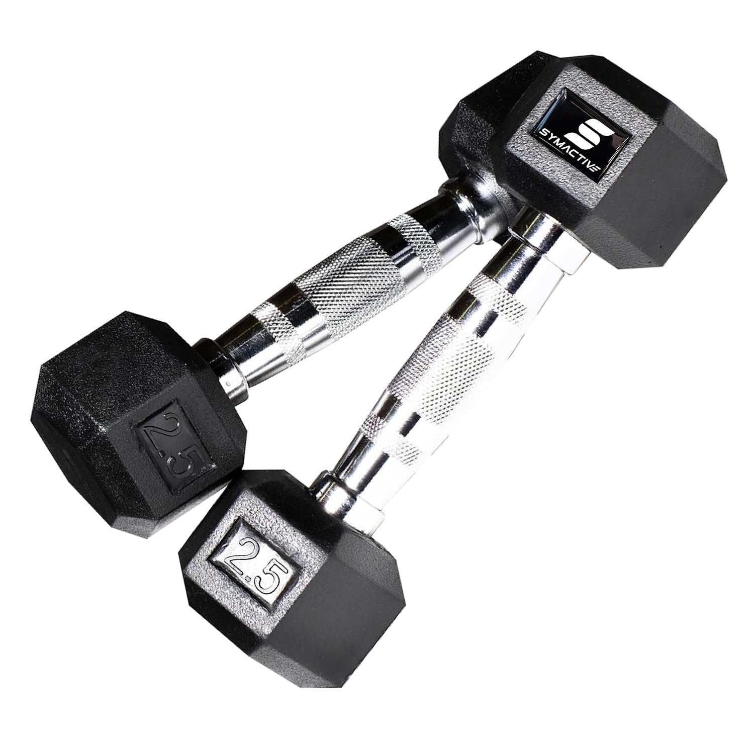 Amazon Brand – Symactive Rubber Coated Hex Dumbbells | Set of 2 | 2.5 Kg Each | Cast Iron Dumbbells | for Home & Gym Workouts | Unisex | Black