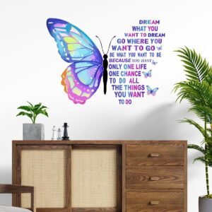 Decal O Decal Vinyl Blue Butterfly With Motivational Quotes ‘ Wall Stickers (Pack Of 1, Positive Quotesself-Adhesive, Wall, 900 Mm)