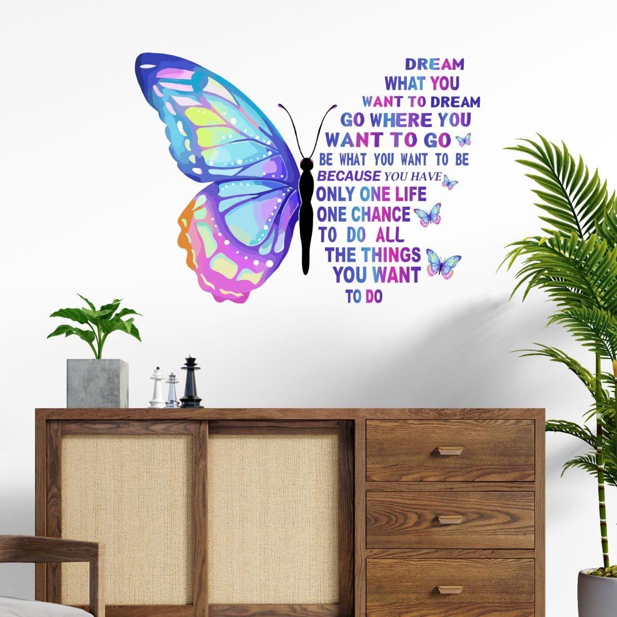 Decal O Decal Vinyl Blue Butterfly With Motivational Quotes ‘ Wall Stickers (Pack Of 1, Positive Quotesself-Adhesive, Wall, 900 Mm)