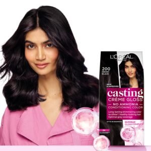 L’Oréal Paris Casting Crème Gloss Hair Color With Glycolic Gloss Complex | 5X Glossier Hair Color | Shade 200 – Ebony Black | 60g + 40ml + 60g