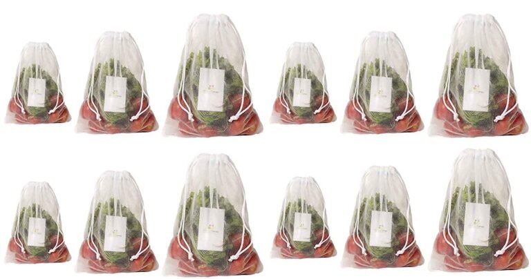 HomeStrap Set Of 12 Double Layered Mesh Drawstring Reusable Fridge/Refrigerator Storage Bag/Pouches For Fruits, Vegetables(4 Small, 4 Medium & 4 Large)(Featured On Shark Tank)