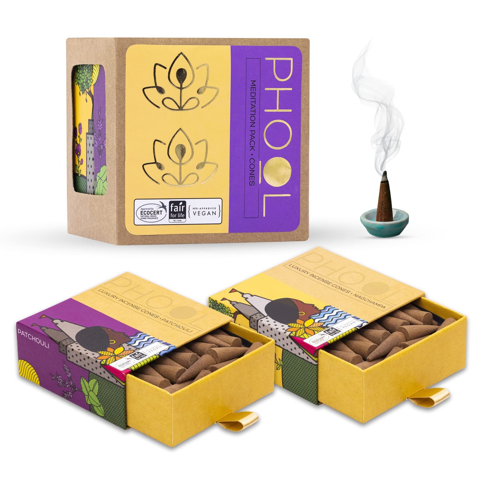 Phool Meditation Luxury Incense Cones | Nagchampa & Patchouli Fragrance |