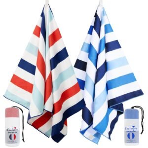 Exclusivo Mezcla Microfiber Sand Free Beach Towel, Oversized Large Sports/Swimming/Pool Towel for Kids and Adults, 2 Pack (Navy and Blue, 35″ x 70″) – Quick Dry and Lightweight