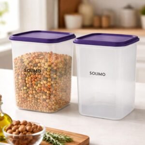 Amazon Brand – Solimo Square Modular Plastic Storage Container| Airtight | BPA-Free | Set of 2 | 5.5 L (Blue)