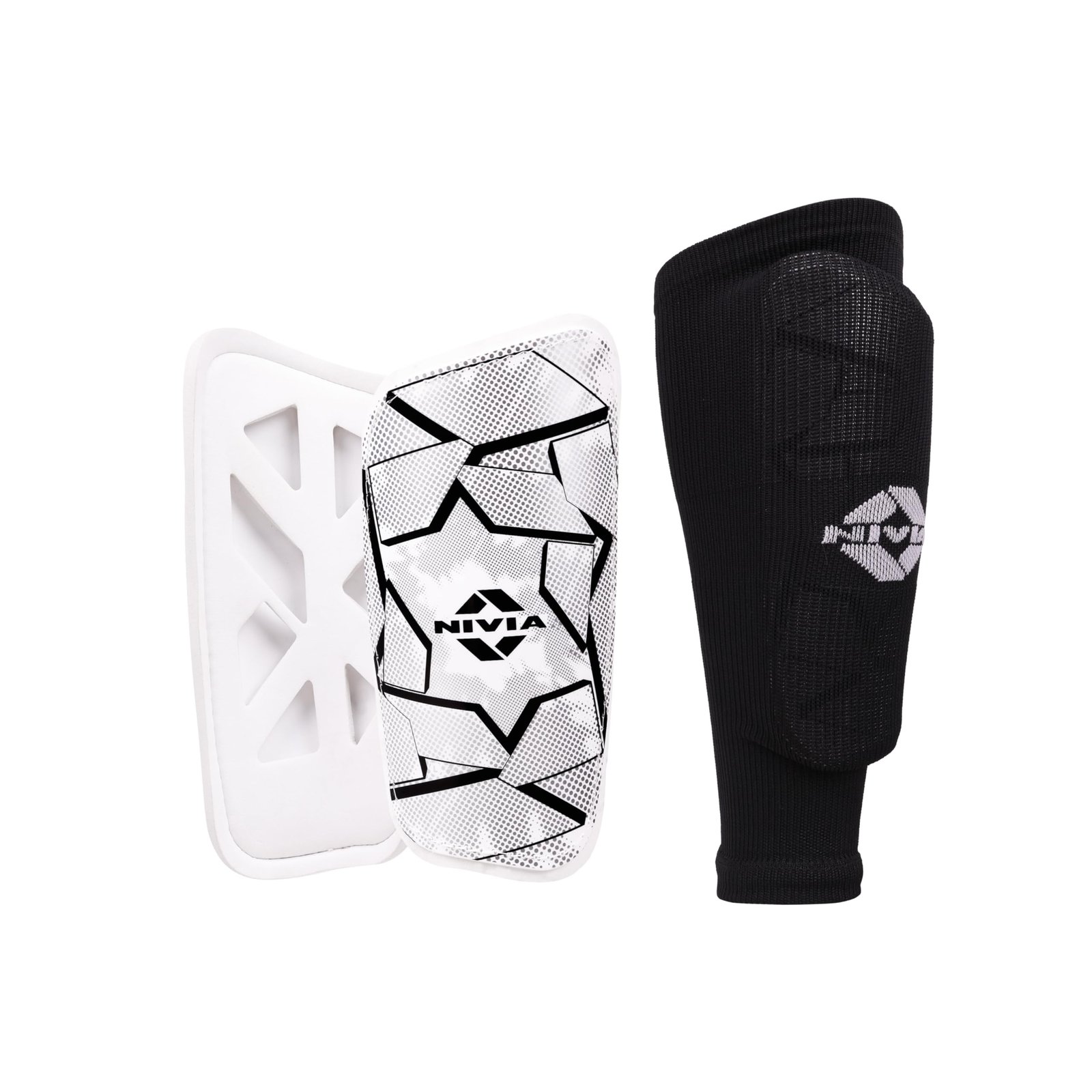 Nivia Classic Shin Guards with Sleeves for Youth and Adults, for Football Games Matches, Training, Basketball, Baseball, Cycling, Light Weight & Breathable Shin Guard with Lycra Sleeves (Medium)