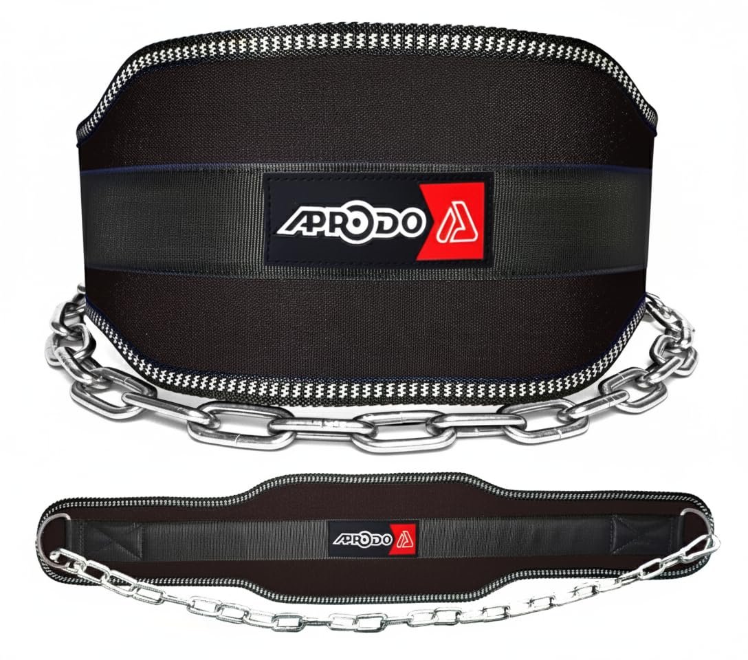 APRODO Gym Dip Belt for Weight lifting with Steel Chain 36″ (Free Size) | Heavy Duty Steel Chain Dip Belt | Gym Belt for Weightlifting | Gym Belt for Weighted Pullups, Dips, Calisthenics Powerlifting, and Strength Training