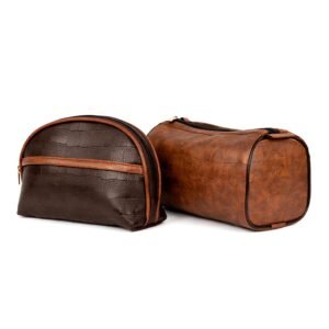 SNDIA 2-Set PU Leather Toiletry Travel Bags for Men and Women