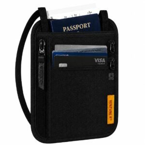 Slim Minimalist Design Travel Neck Wallet, RFID Blocking Passport Holder for Men & Women – Ideal Security Neck Pouch to Keep Your Cash, Credit Cards and Phone Safe When Traveling (Black)