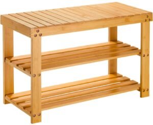 Bamboo Shoe Rack Bench, 3-Tier Shoe Shelf Organizer Holds up to 220 lbs, Entryway Storage Bench Ideal for Hallway Bathroom Living Room by Pipishell
