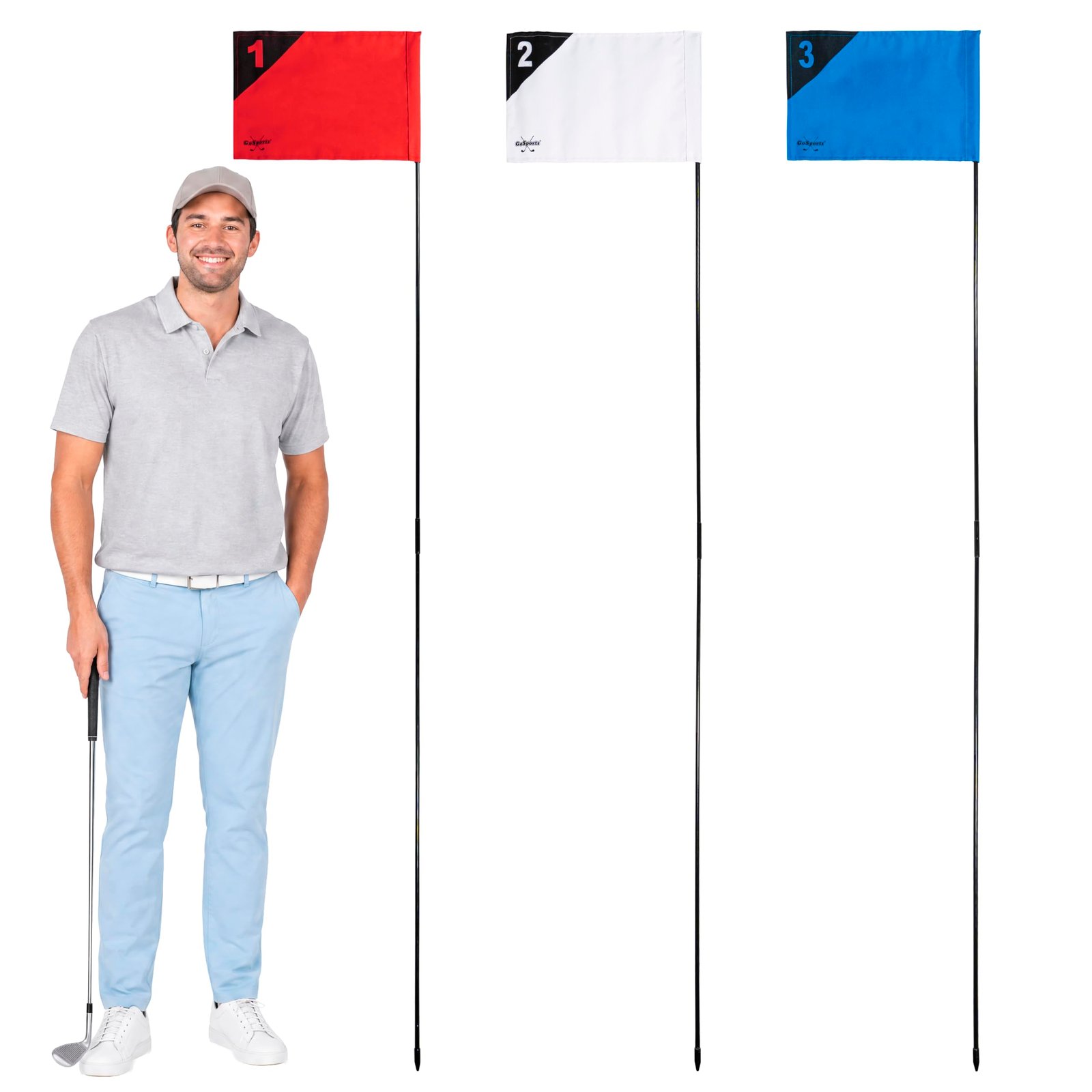 GoSports Golf Flags 3 Pack – Great for Practice and Backyard Family Golf Games, Multicolor