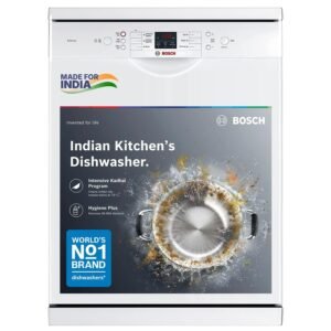 Bosch 13 Place Setting (fits up to 70 utensils) Free-Standing Dishwasher for Indian Utensils | Hygiene+ & Intensive Kadhai Program (SMS66GW01I, White, Inbuilt Heater, Removes 99.9% Germs)