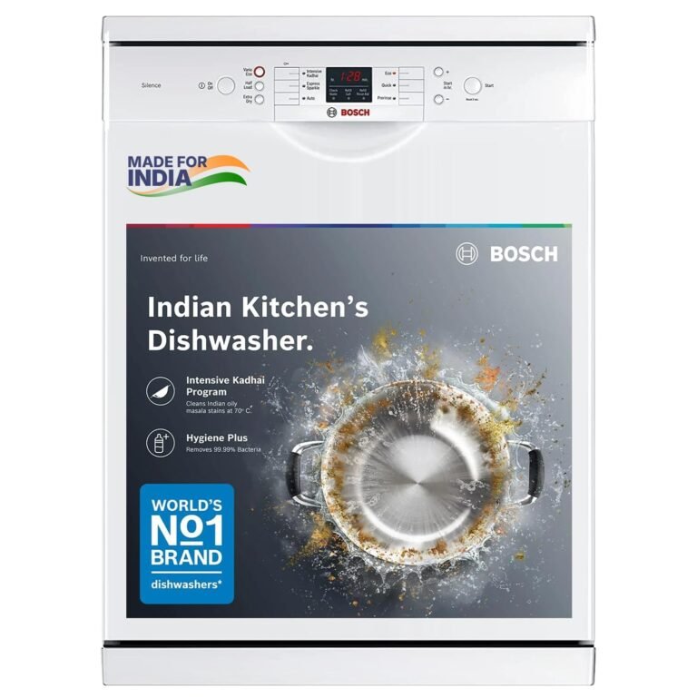 Bosch 13 Place Setting (fits up to 70 utensils) Free-Standing Dishwasher for Indian Utensils | Hygiene+ & Intensive Kadhai Program (SMS66GW01I, White, Inbuilt Heater, Removes 99.9% Germs)