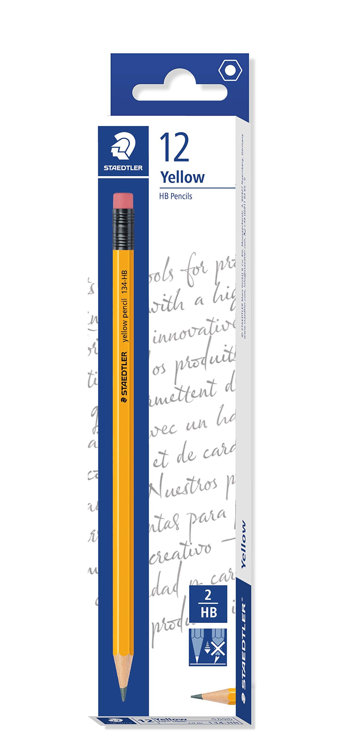 Staedtler HB Pencil with Eraser Tip – Pack of 12 (Yellow)