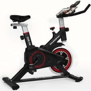 SPARNOD FITNESS SSB-08 Spin Bike Exercise Cycle for Home Gym with 8kg Flywheel, LED Display, Adjustable Resistance, Silent Belt Drive, 4-way Adjustable Cushioned Seat and 2-way Handlebar, Max User Weight 120 Kg