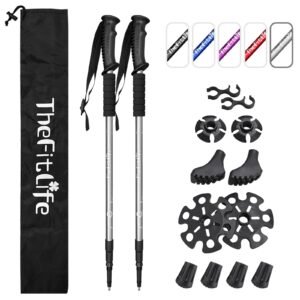 TheFitLife Nordic Walking Trekking Poles – 2 Pack with Antishock and Quick Lock System, Telescopic, Collapsible, Ultralight for Hiking, Camping, Mountaining, Backpacking, Walking, Trekking (Silver)