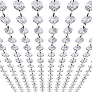 33ft K9 Glass Crystal Garland Strands – Hanging Chandelier Gem Bead Chain – 14mm Clear Octagon Prism Diamond String Decorations for Wedding Party Manzanita Centerpiece Christmas Tree