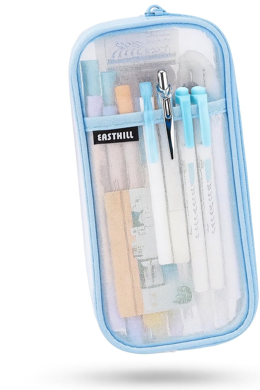 EASTHILL Pen Pencil Case with Zipper Clear Makeup Color Pouch Cosmetics Bag Multi-Purpose Travel School Teen Girls Transparent Stationary Bag Office Organizer Box for Adluts (Green)