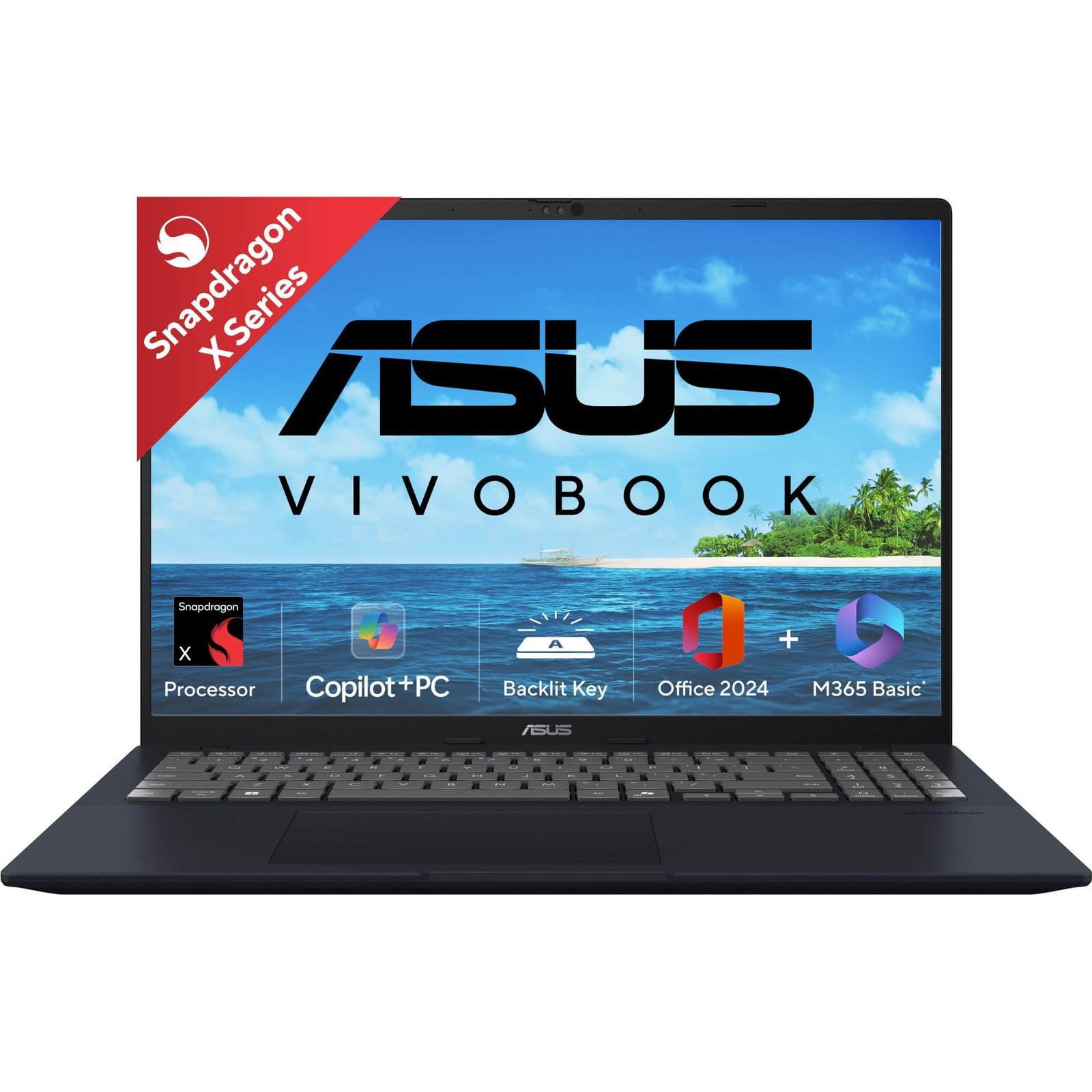 ASUS Vivobook 16, Snapdragon X, 16GB RAM, 512GB SSD, FHD+ 16″, Windows 11, Office Home 2024, Quiet Blue, 1.88kg, X1607QA-MB049WS, Qualcomm Adreno iGPU, 45TOPS, M365 Basic (1Year)* Laptop