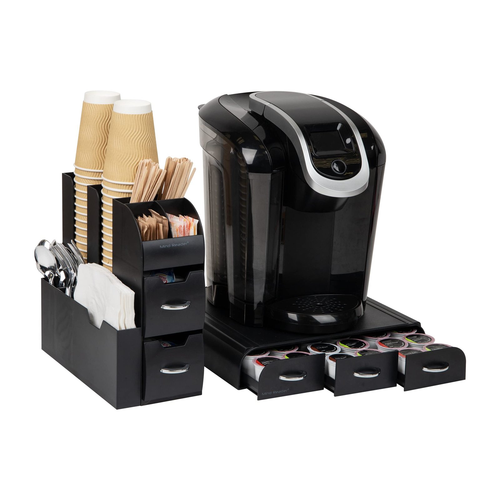 Mind Reader Combine 2-Piece Single Serve Coffee Pod Drawer and Condiment Organizer Station, Black