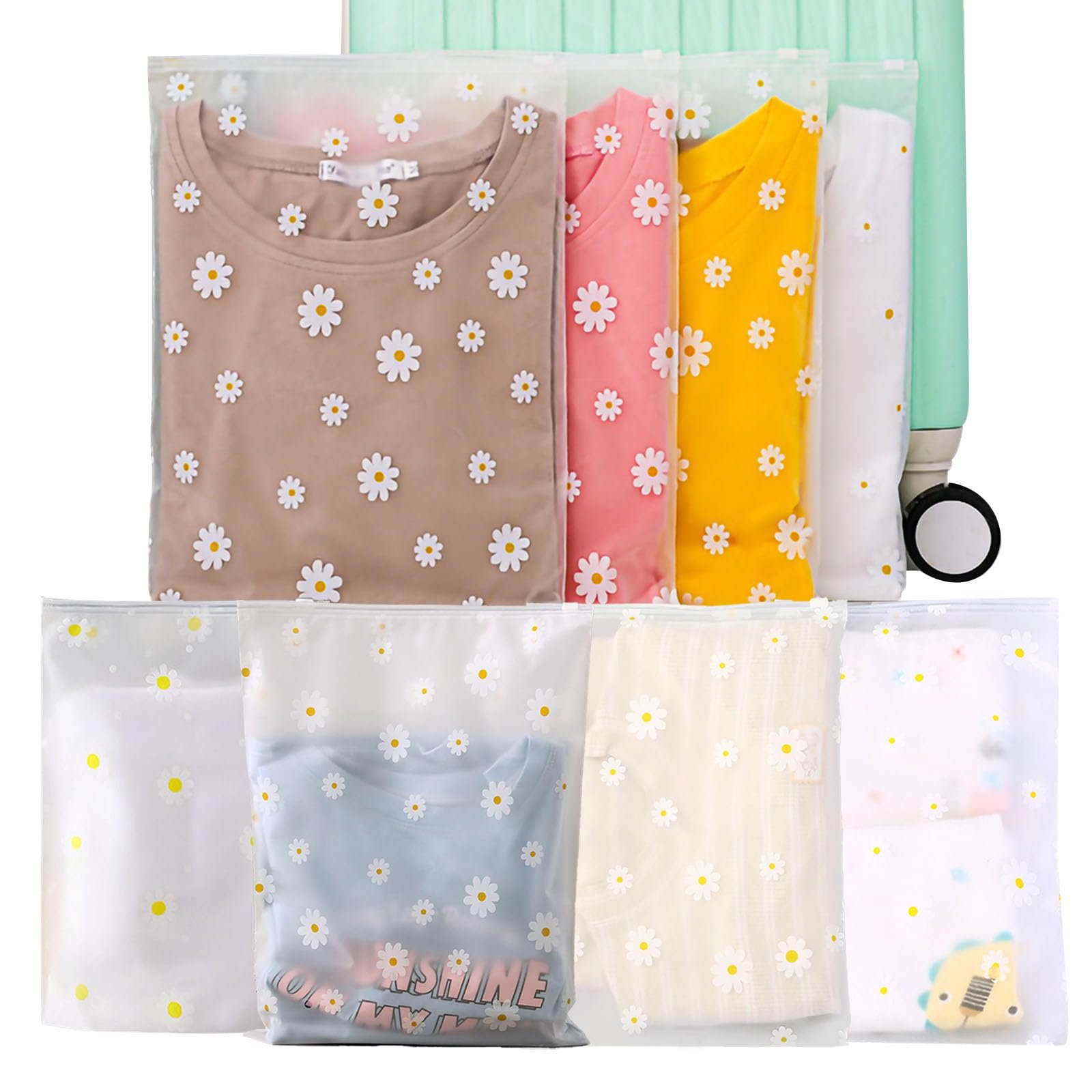 KEYRI 20 Pcs Reusable Frosted Zip-Lock Seal Clothes Travel Storage Hospital Shoes Waterproof Luggage Organizer For Clothes Shoes Cosmetics Travel Essentials (Floral)