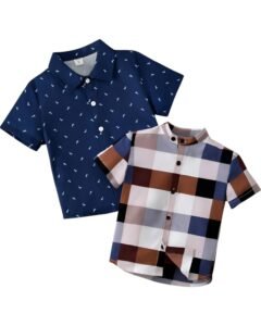 Baby Boys’ Printed Shirts, Pack of 2, Blue and Checked