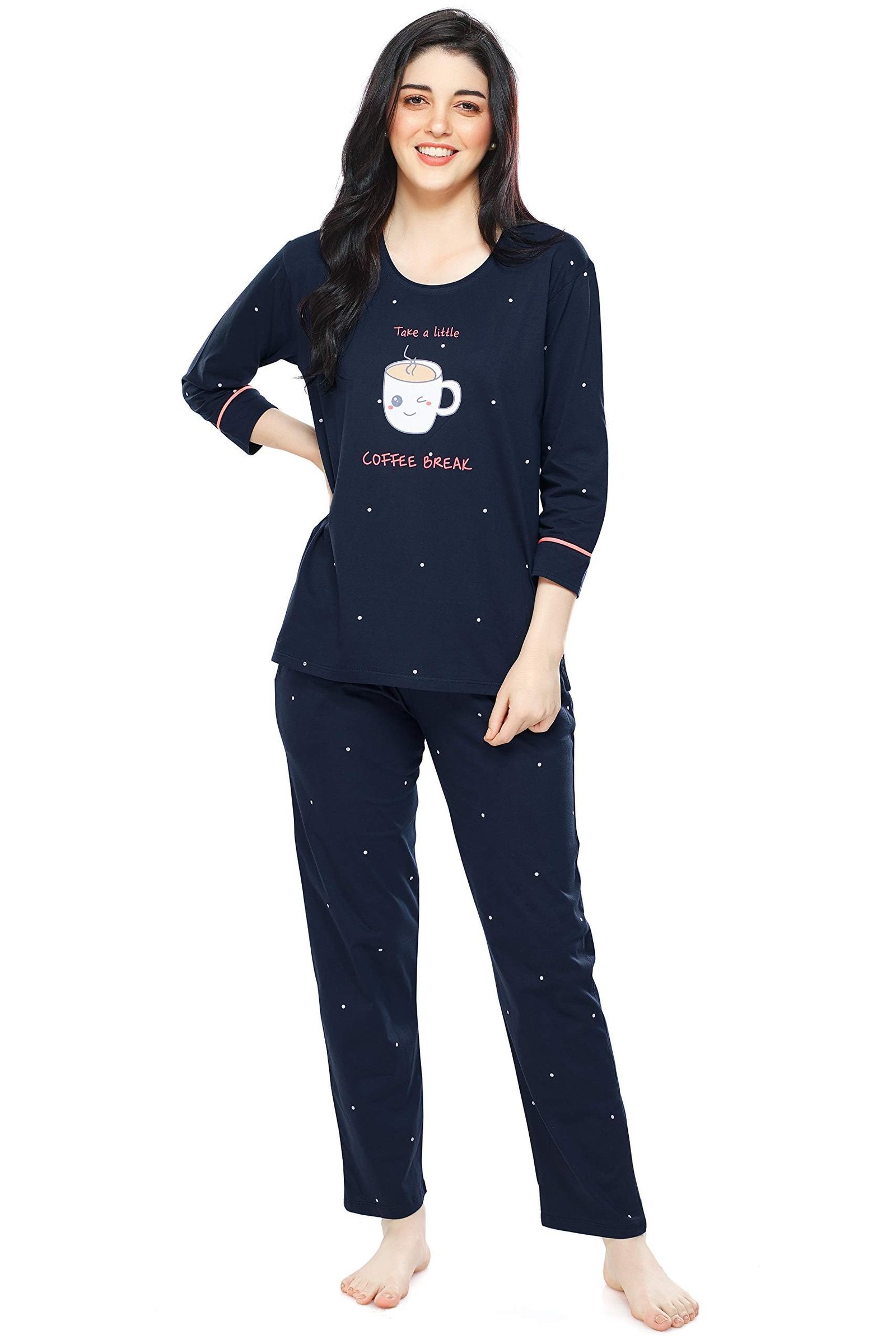 ZEYO Night Suit for Women’s Printed Cotton Night Dress of Top and Pajama Set (Available in Plus Size)