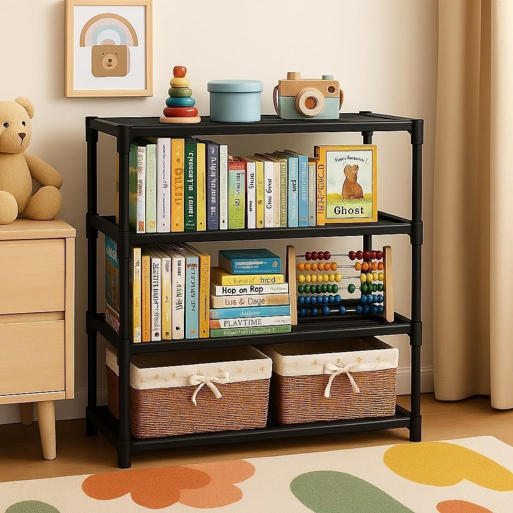 YouCopia Book Self – 4 Layer Portable Book Shelf, Kids Books Racks for Home Plastic, Bookshelf for Home, Book Shelves, Book Stand, Book Organizer, Book Rack for Study Room