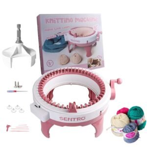 SENTRO 48 Needles Knitting Machine with Electric Adapter, Smart Weaving Loom Round Spinning Crochet Knitting Machines with Row Counter and Crank Handle Adapter Hex Steel Bit for Automatic Knit
