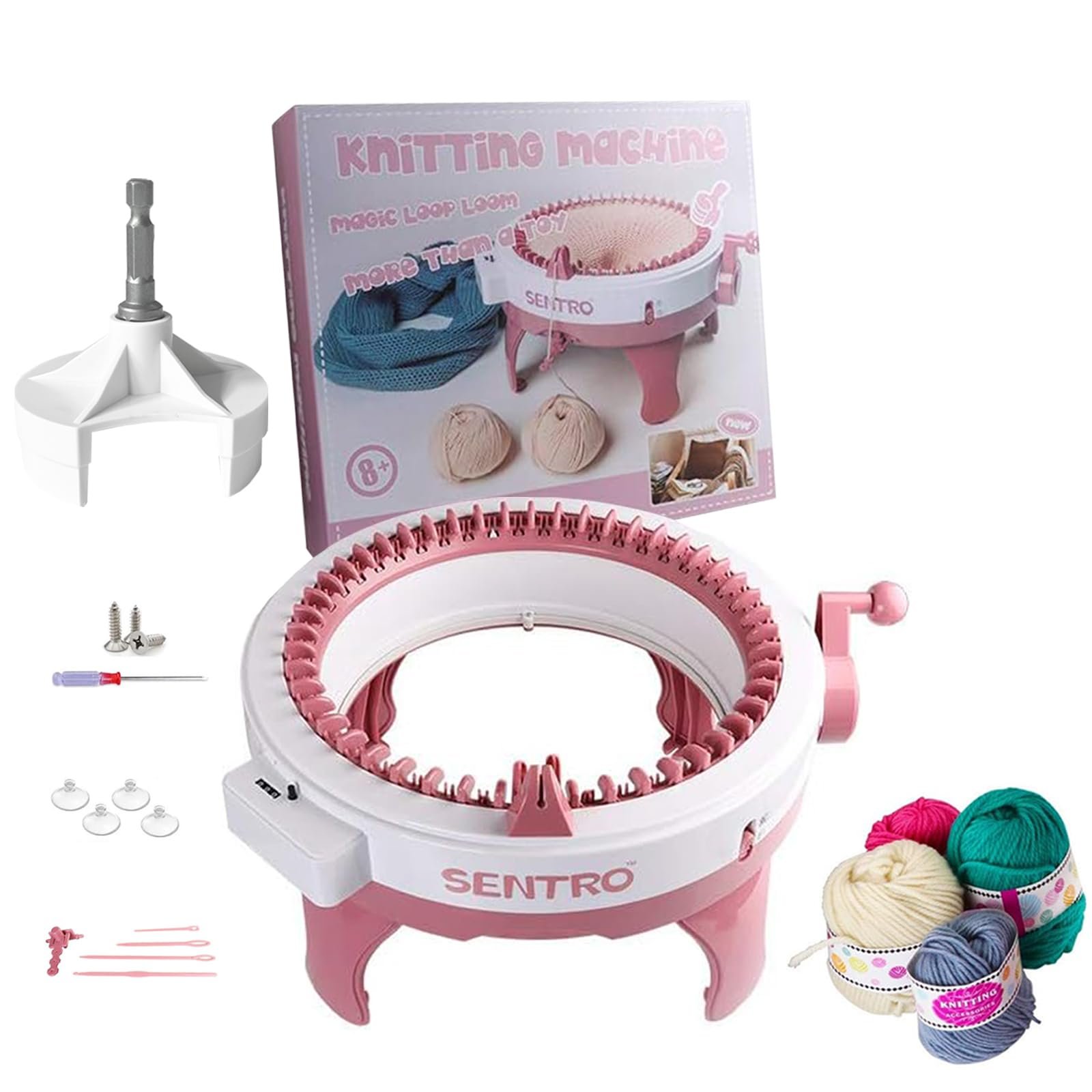 SENTRO 48 Needles Knitting Machine with Electric Adapter, Smart Weaving Loom Round Spinning Crochet Knitting Machines with Row Counter and Crank Handle Adapter Hex Steel Bit for Automatic Knit