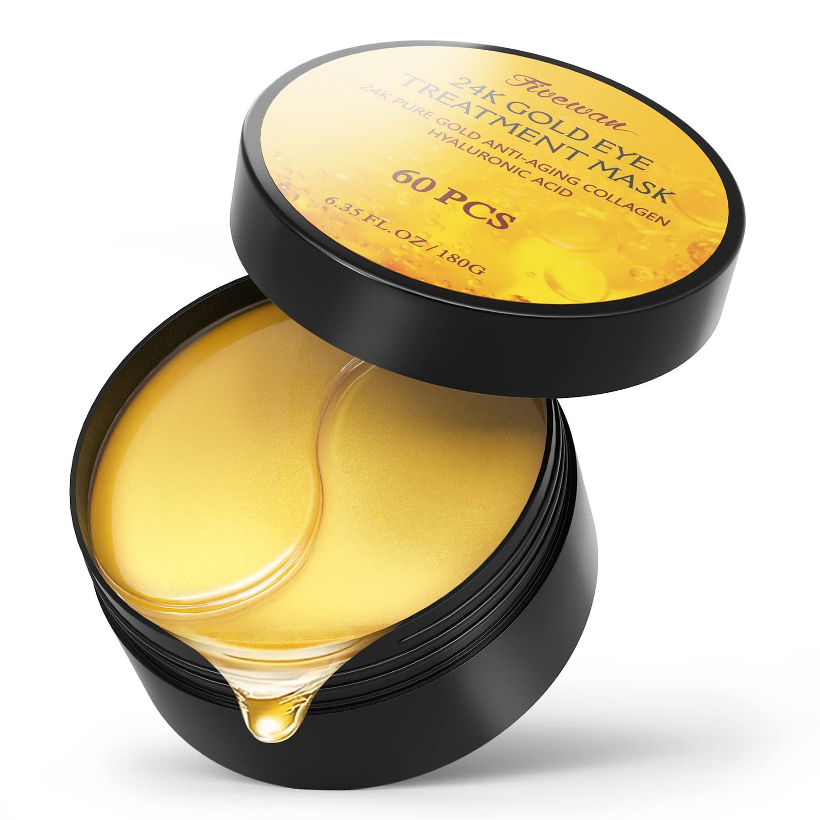 Fivewan 24K Gold Under Eye Patches – 60 Pcs Eye Mask Pure Gold Anti-Aging Collagen Hyaluronic Acid Under Eye Mask For Removing Dark Circles, Puffiness & Wrinkles Refresh Your Skin